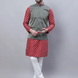 SOJANYA Ethnic Motifs Printed Kurta With Pyjama & Nehru Jacket-picture-8