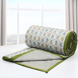 Aurave Green & Yellow Floral Cotton AC Room 150 GSM Single Bed Dohar-image-58