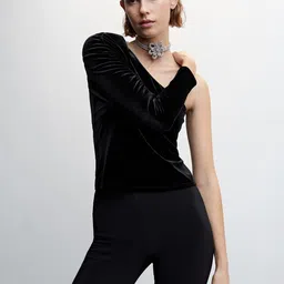 MANGO One-Shoulder Velvet Fitted Top-38