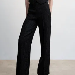 MANGO Women Tweed Jewel Button High-Rise Trousers-picture-1
