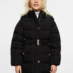 Mango Kids Girls Longline Hooded Puffer Jacket with Belt-image-36