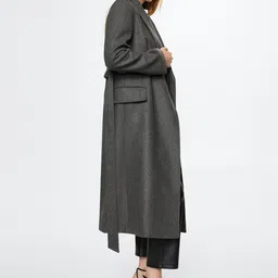 MANGO Sustainable Peaked Lapel Longline Overcoat with Belt-30