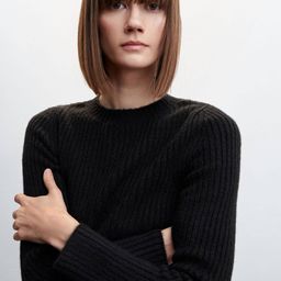 MANGO Solid Ribbed Crop Pullover with Beaded Fringe Hem-image-70