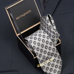 MUTAQINOTI Men Chocolate Silk Necktie Accessory Gift Set-image-34