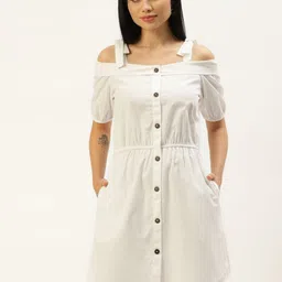 BRINNS Off White Off-Shoulder A-Line Mini Dress-48
