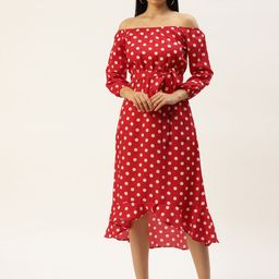 BRINNS Red & White Off-Shoulder A-Line Midi Dress-picture-53