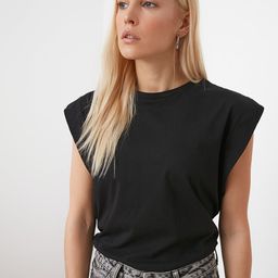 Trendyol Women Black Solid Round Neck Pure Cotton T-shirt-image-34