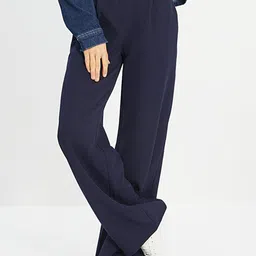 Trendyol Women Navy Blue Solid Pleated Trousers-image-37
