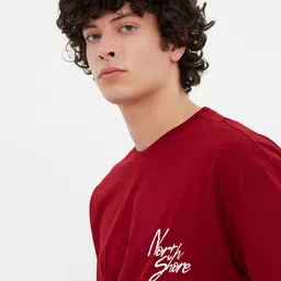 Trendyol Men Maroon Typography Pure Cotton T-shirt-image-13