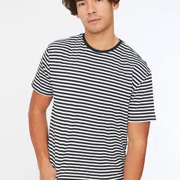 Trendyol Men Navy Blue & White Striped T-shirt-image-43