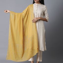 W Yellow & Gold-Toned Ethnic Motifs Printed Dupatta-9