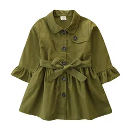 StyleCast Girls Green Spread Collar Regular Fit Cotton Trench Coat-image-61