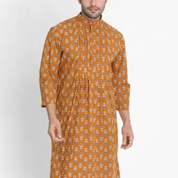 VASTRAMAY Men Mustard Yellow Floral Printed Kurta-picture-15