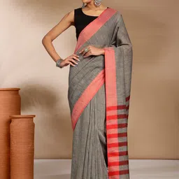 Anouk Ethnic Solid Linen Saree-47