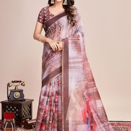 Mitera Floral Printed Saree With Unstitched Blouse Piece-image-50