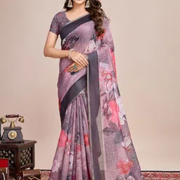 Mitera Floral Printed Saree With Unstitched Blouse Piece-image-49