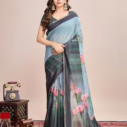 Mitera Floral Printed Saree With Unstitched Blouse Piece-image-48