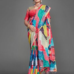 Anouk Red & Green Abstract Printed Saree-image-62