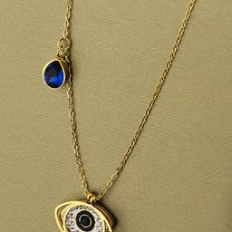Jewels Galaxy Gold-Plated Stainless Steel American Diamond Evil Eye Pendant With Chain-46