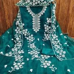 KALINI Floral Embroidered Organza Unstitched Dress Material-image-98