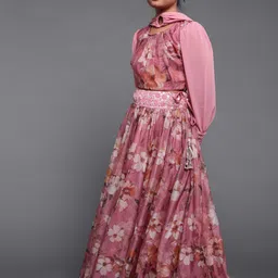 Aks Kids Girls Floral Printed Mirror Work Ready to Wear Lehenga & Choli With Dupatta-29
