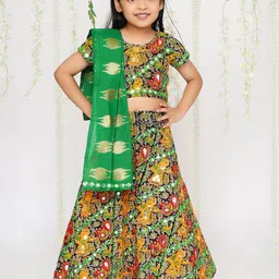 KID1 Girls Mirror Work Embroidered Cotton Navratri Lehenga & Blouse With Dupatta-image-33