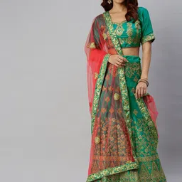 MANVAA Embroidered Thread Work Semi-Stitched Lehenga & Unstitched Blouse With Dupatta-picture-16