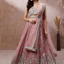 panchhi Floral Embroidered Georgette Semi-Stitched Lehenga & Unstitched Blouse &  Dupatta-image-15