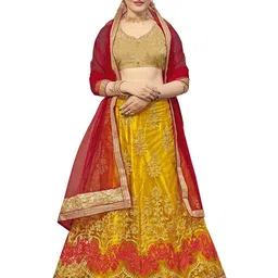 MANVAA Embroidered Beads & Stones Semi-Stitched Lehenga & Unstitched Blouse With Dupatta-picture-13