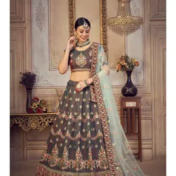 Warthy Ent Turquoise Blue & Red Semi-Stitched Lehenga & Unstitched Blouse & Dupatta-43