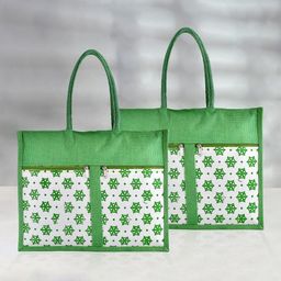 Kuber Industries Set Of 2 Printed Jute Handheld Bags-16