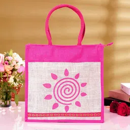 Kuber Industries Set Of 2 Sunflower Printed Jute Grocery Bag With Handles-51