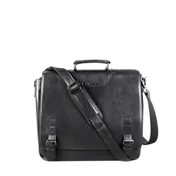 CALFNERO Men Black Solid Leather  Business Portfolio Messenger Bag-29