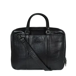 CALFNERO Black Genuine Leather Business Portfolio Messenger Bag-image-7
