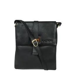 CALFNERO Black Leather Structured Sling Bag-17