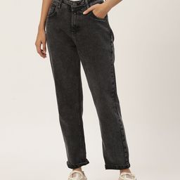 PARIS HAMILTON Women Charcoal Boyfriend Fit High-Rise Heavy Fade Acid Wash Stretchable Jeans-image-34