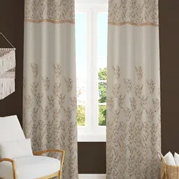 Kraftiq Homes Gold-Toned & White 2 Pieces Embroidered Room Darkening Long Door Curtains-picture-15