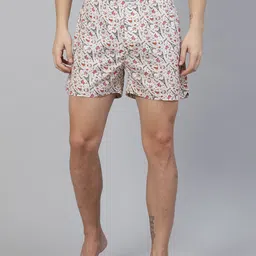 East Ink Men Beige & Pink Dog Print Pure Cotton Boxers EIBXCO074-image-46