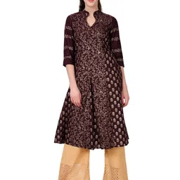 EZIS FASHION Women Brown Floral Printed Pure Cotton Kurta-picture-43
