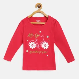 Eteenz Girls Red & White Cotton Printed Puff Sleeves T-shirt-image-16