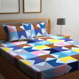 KLOTTHE Multicoloured Geometric 210 TC 1 King Bedsheet with 2 Pillow Covers-11