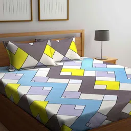 KLOTTHE Multicoloured Geometric 210 TC King Bedsheet with 2 Pillow Covers-12