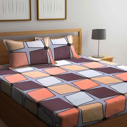 KLOTTHE Multicoloured Geometric 210 TC King Bedsheet with 2 Pillow Covers-10