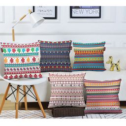 AEROHAVEN Blue & Red 5 Pieces Geometric Square Cushion Covers-57
