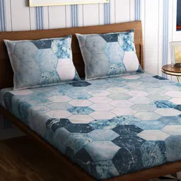 PETAL HOME Hexagon Blue 300 TC Queen Bedsheet with 2 Pillow Covers-image-84