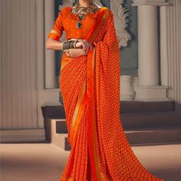 Anouk Orange & Gold-Toned Ethnic Motifs Printed Beads & Stones Bagru Saree-image-65