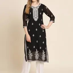 HERE&NOW Ethnic Motifs Embroidered Sequined Georgette Kurta-picture-30