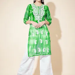 KALINI Paisley Embroidered Chikankari Georgette Straight Kurta-33