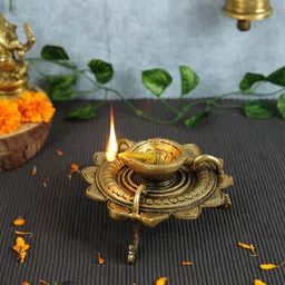 Imli Street Gold Toned Lotus Designed Brass Deepak Ring-image-47