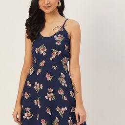 DODO & MOA Blue Floral Crepe A-Line Dress-image-35